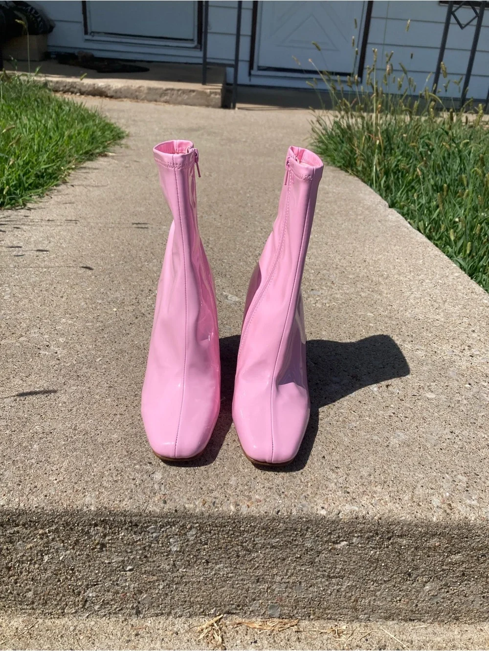 Steve Madden Pink Patent Block Heel Ankle Boots